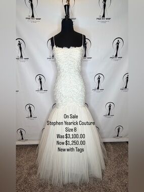 Stephen Yearick White Mermaid Tulle Wedding, Pageant or Prom Dress